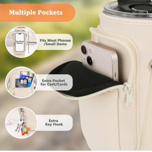 Tumbler Carrier with Multiple Pockets ( Cream ) - Picture 4 of 4